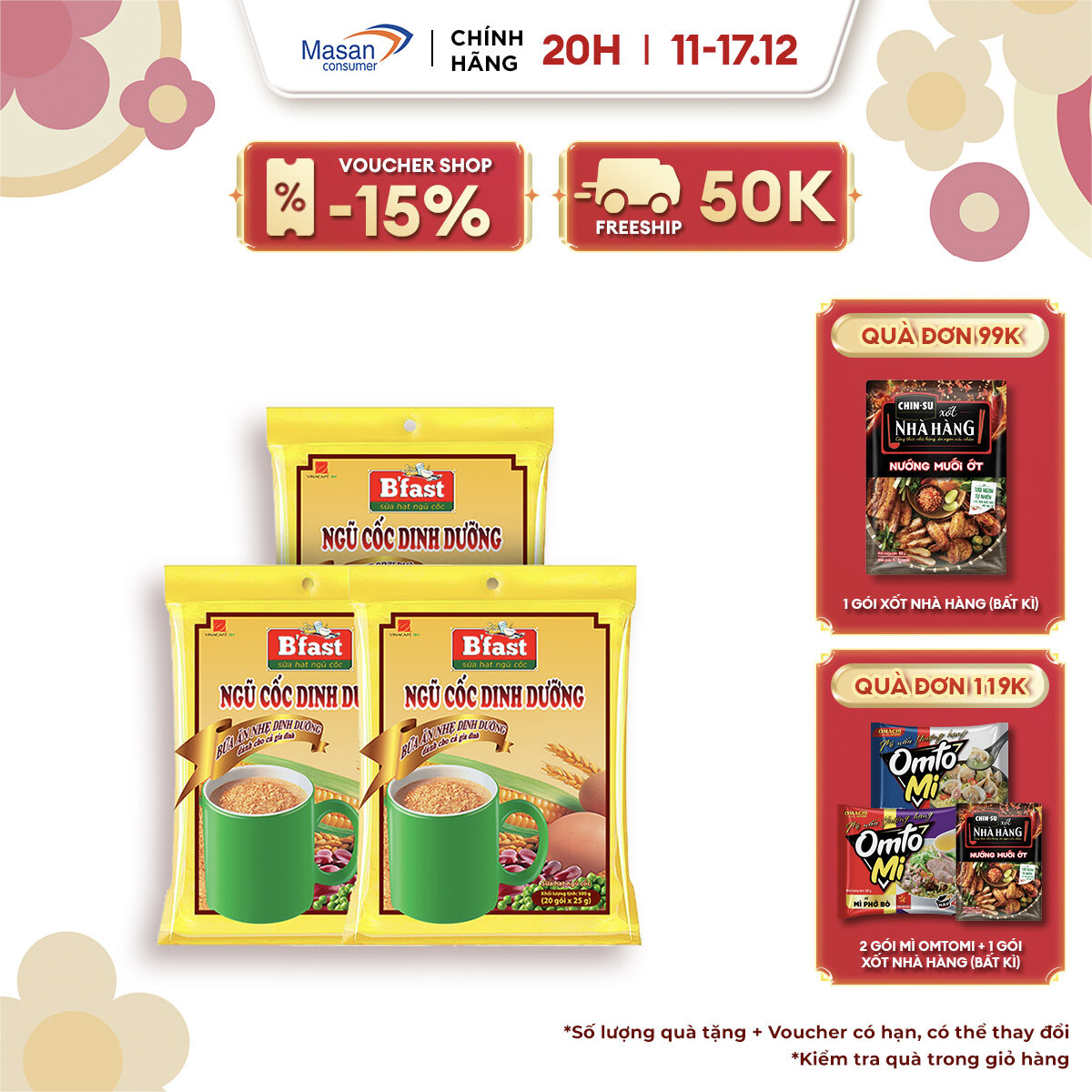 Combo 3 Túi Sữa Hạt Ngũ Cốc B'Fast - Túi 20 Gói x 25g