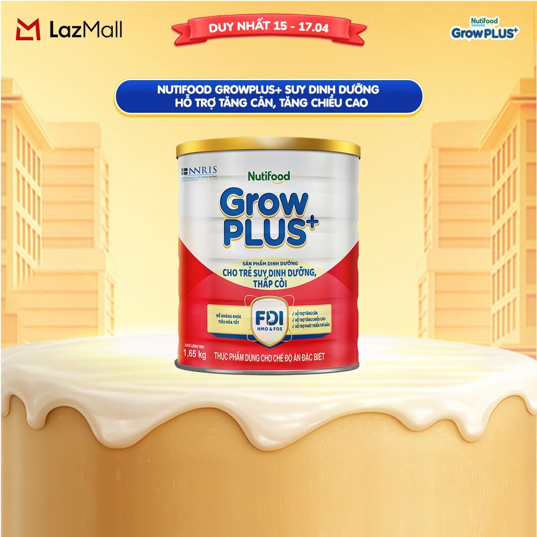 [BAO BÌ MỚI] Sữa bột Nutifood GrowPLUS+ Suy Dinh Dưỡng (Đỏ)  - Hỗ Trợ Tăng Cân, Tăng Chiều Cao (Lon 1,65 Kg)
