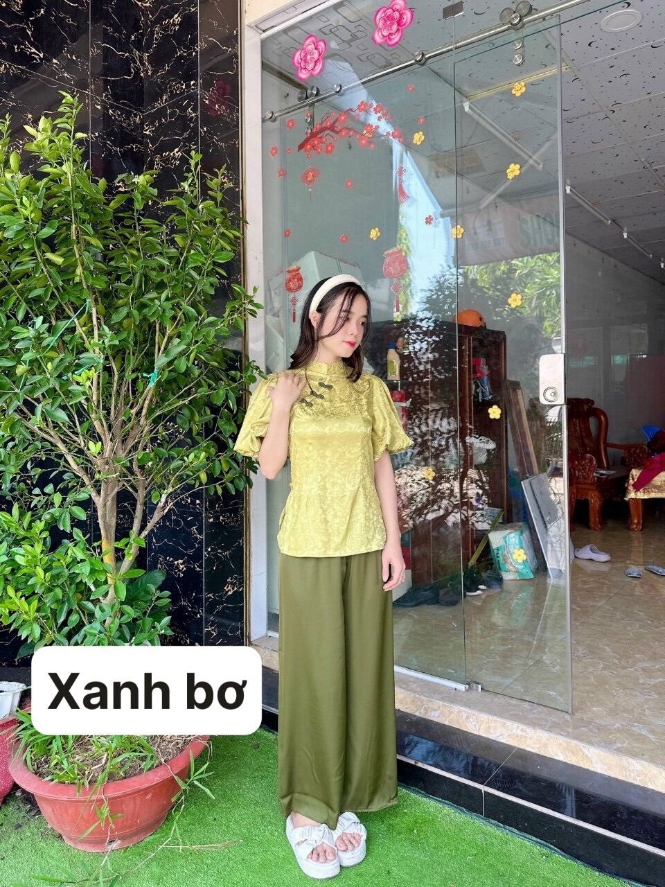 Đồ lam đi chùa _ Mẫu Gấm Tay Phồng ( vãi gấm )