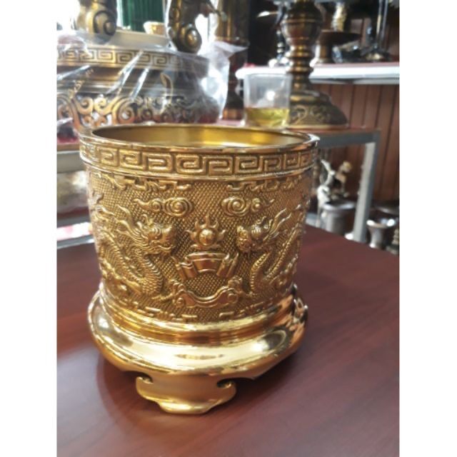Bát hương lư cắm nhang lư hương bằng đồng vàng nguyên chất 14cm