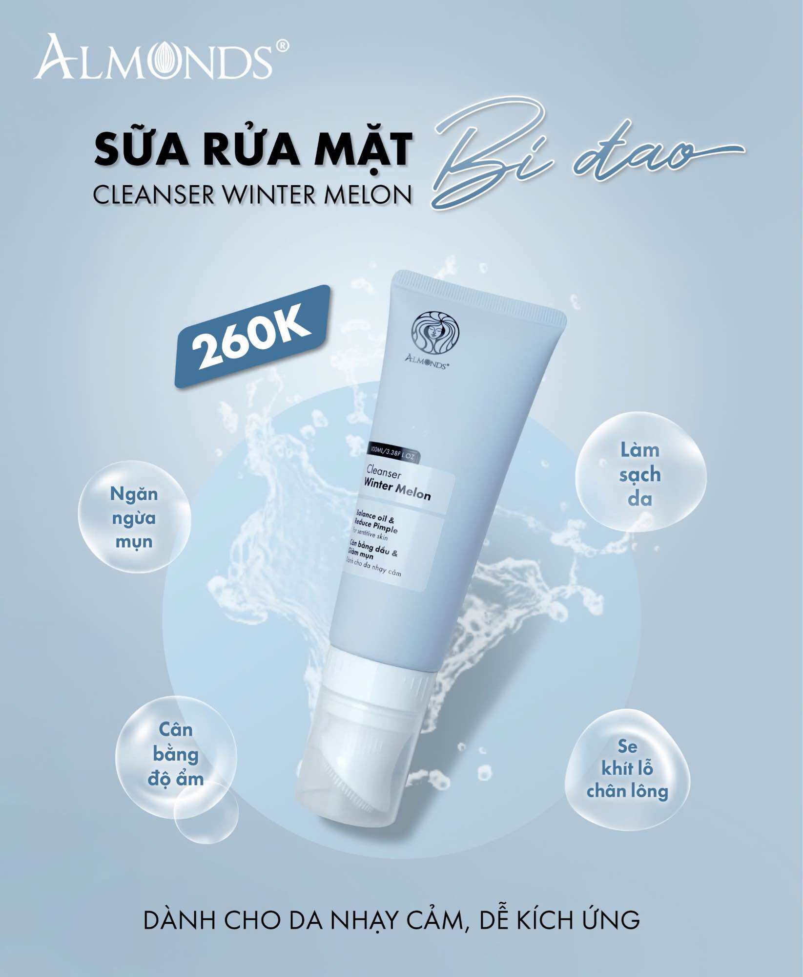 Sữa Rửa Mặt Da Mụ.n Almonds Hộp 100 ml