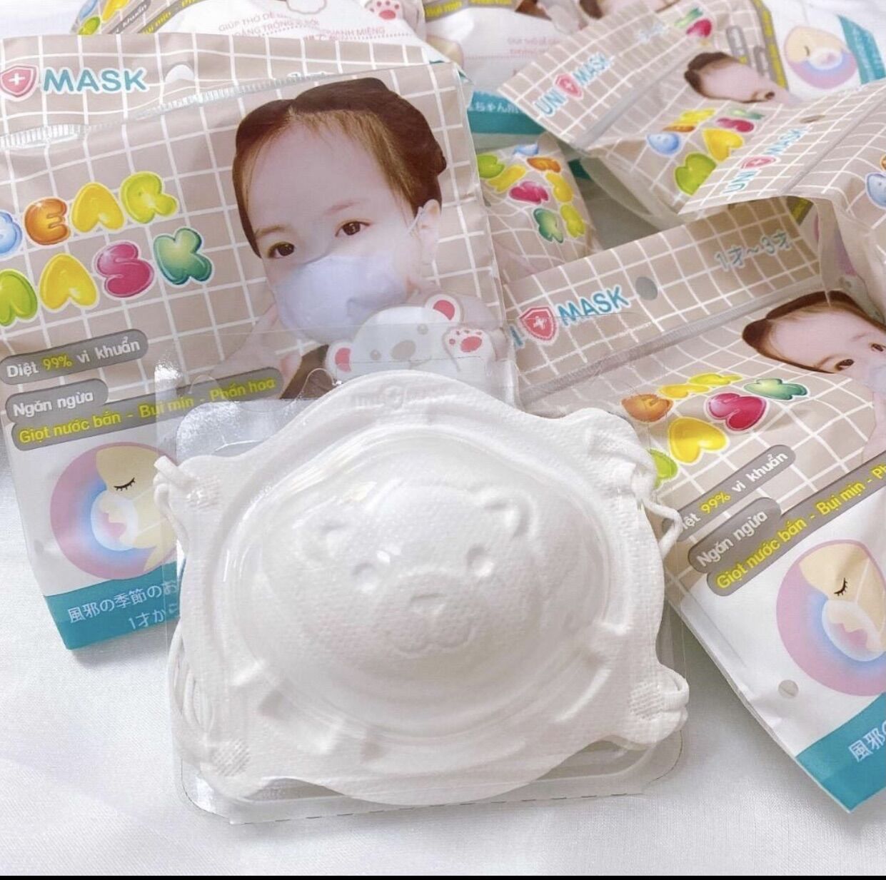 Combo 5 set 15 cái khẩu trang gấu unimask sơ sinh cho bé