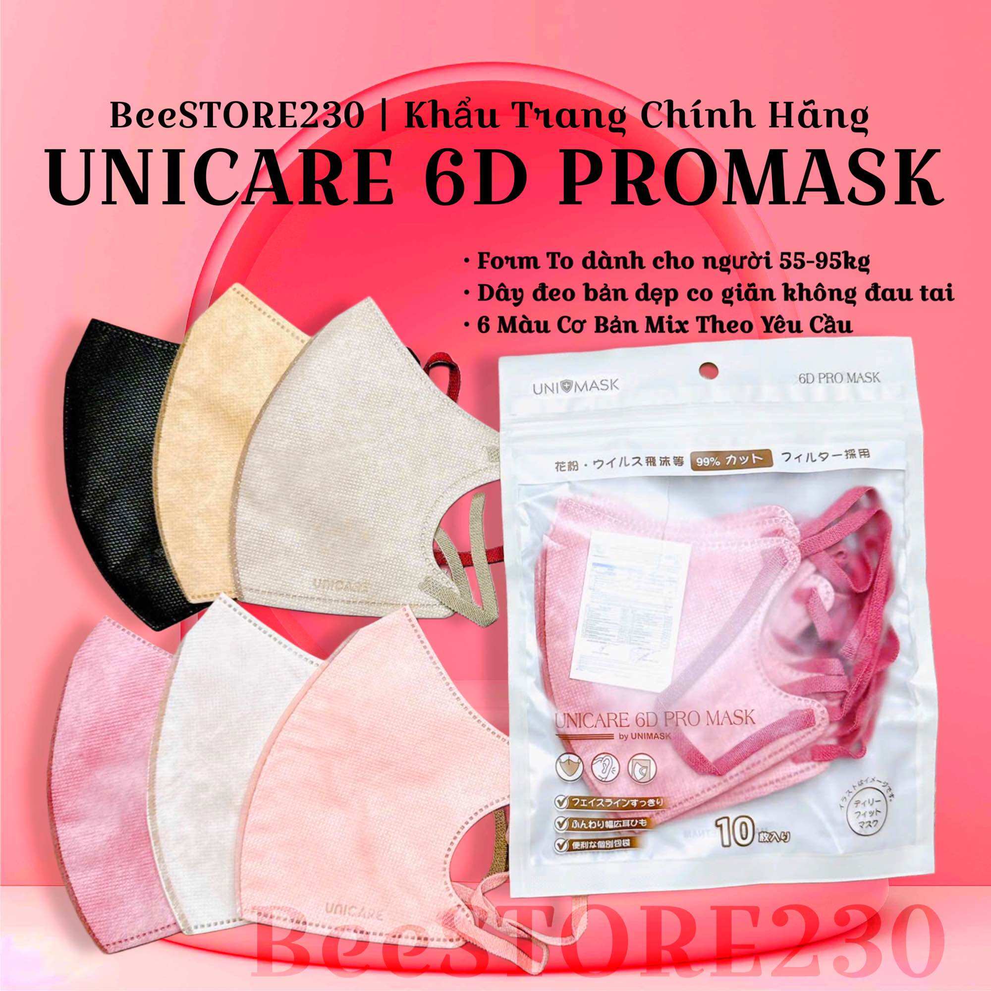  COMBO 50 CÁI = 5 TÚI KHẨU TRANG 6D MASK AIRFIT UNICARE chuẩn thần tượng thoáng khí 3 lớp thời trang 