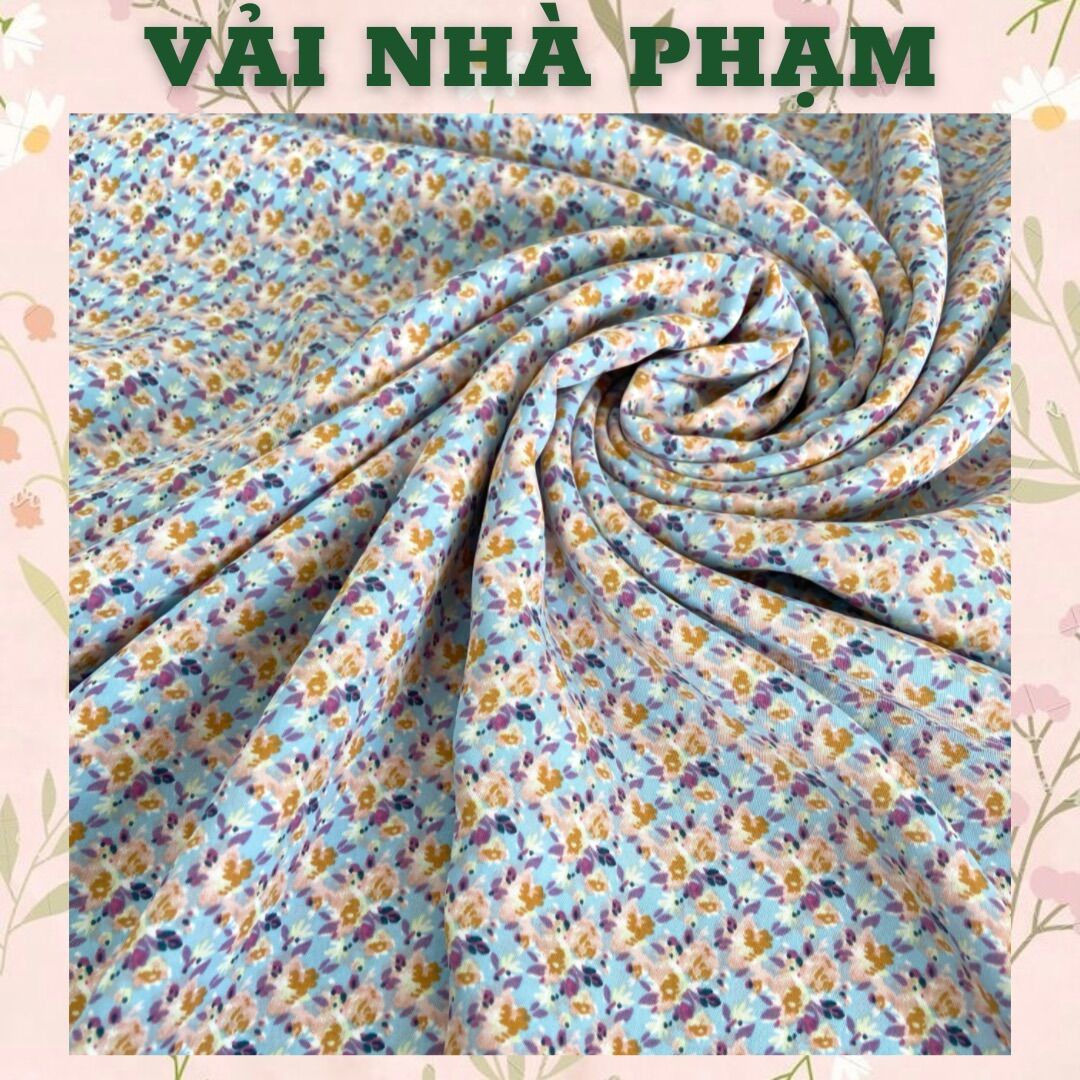 Lụa mango hoa nhí nền xanh nhạt - khổ 1.5m - vải nhà phạm