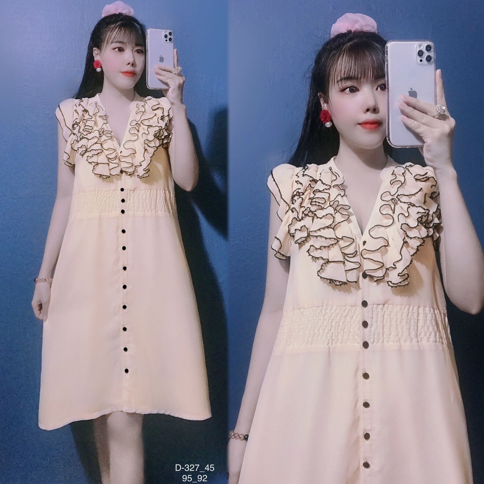 Đầm sơ mi phối bèo tiểu thư D-327