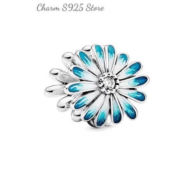 Charm pan ale hoa cúc xanh bạc s925 cao cấp