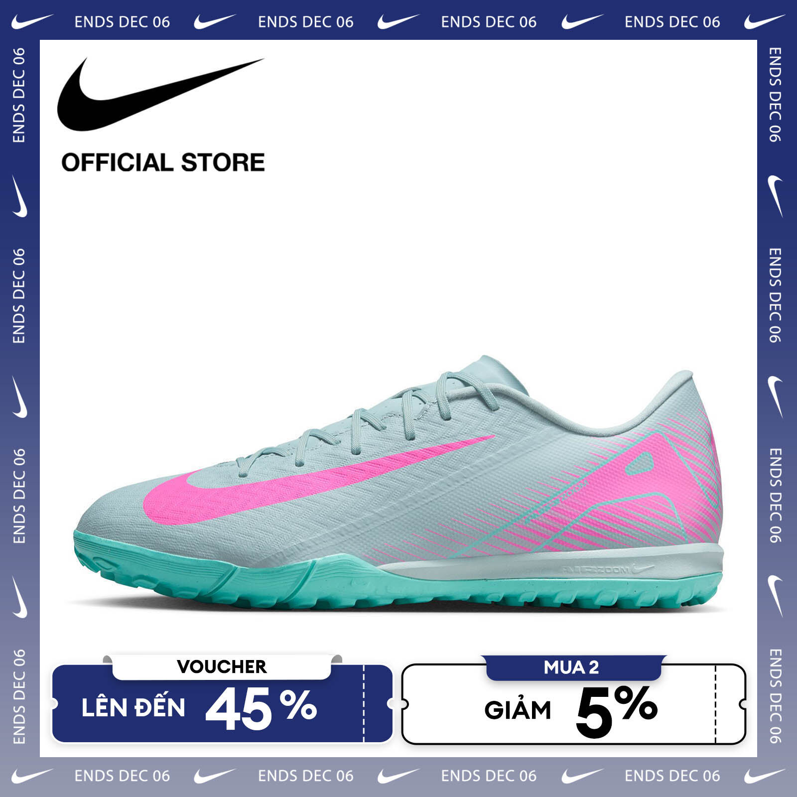   VOUCHER ĐẾN 45% + MUA 2 GIẢM 5%  Giày thể thao nam TF Low-Top Soccer Shoes Nike Mercurial Vapor 16 Academy - GREEN 