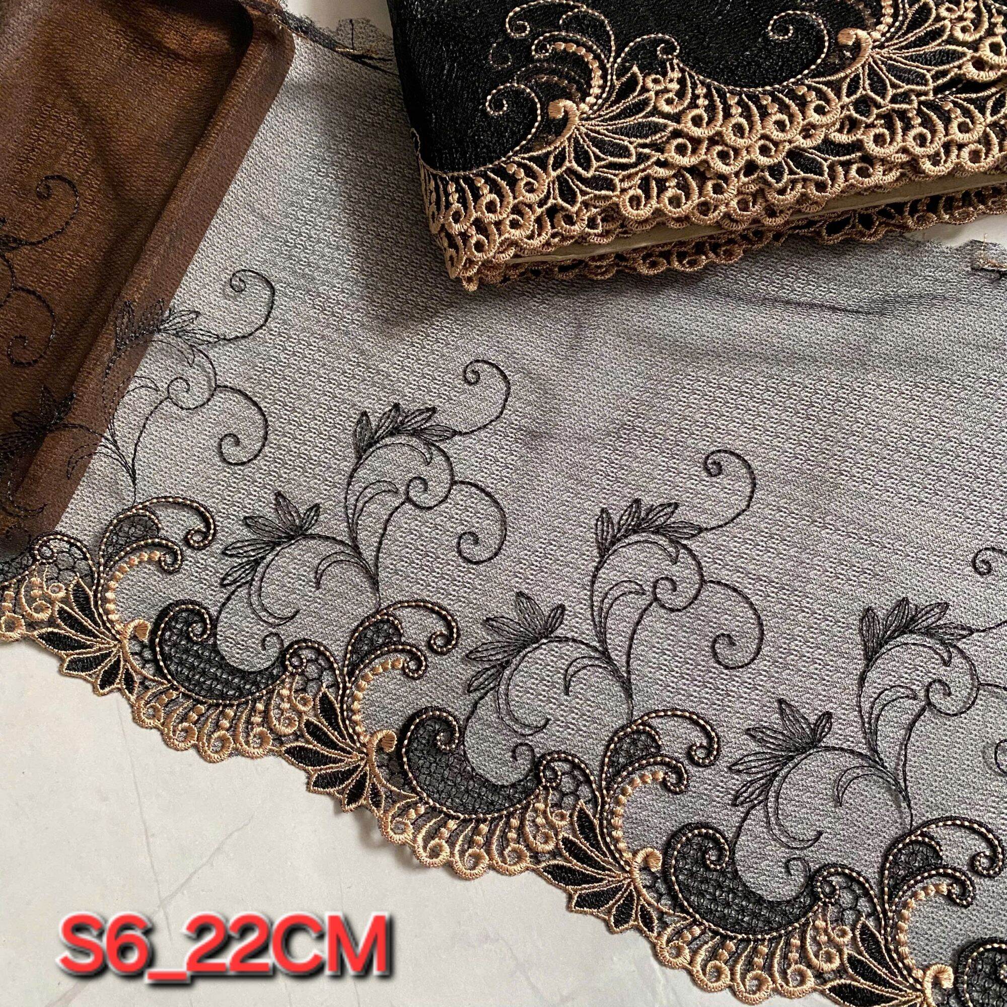 (1 MÉT) REN LƯỚI TẤM THÊU CHÂN GAM MÀU ĐEN CÓ NHIỀU MẪU MAY NỘI Y BẢN RỘNG 18_24CM