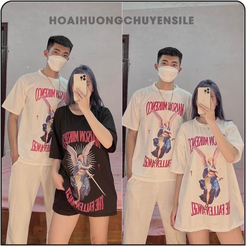 Áo phông unisex Mikenco thiên thần bay kèm ảnh thật , áo thun form rộng tay lỡ nam nữ