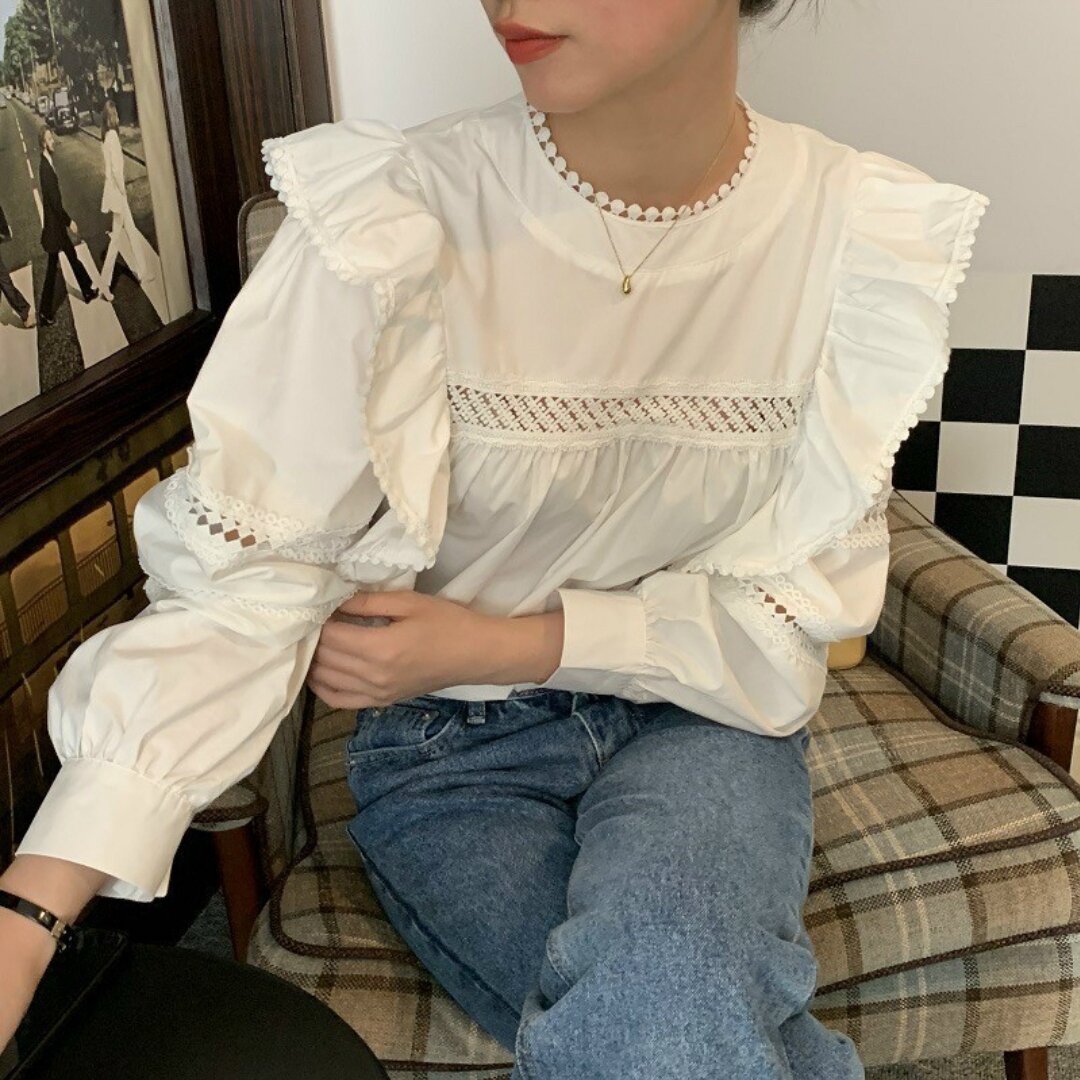 Áo babydoll cổ ren hạt bèo cánh tiên vintage tiểu thư