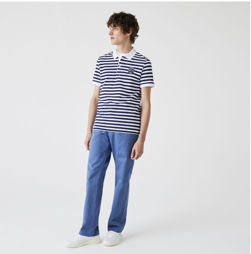 POLO Lacoste Badge Regular Fit Striped Cotton Piqué