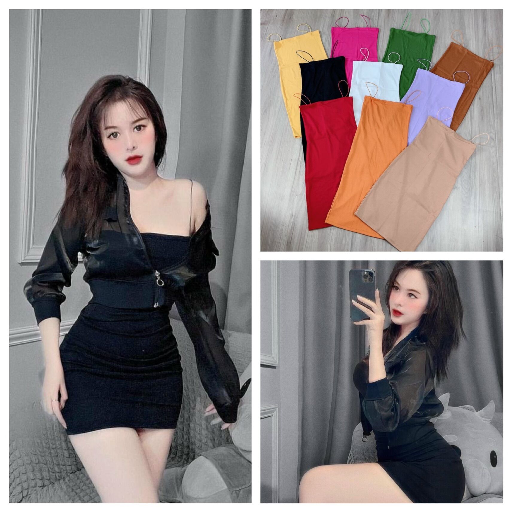 SÉT BỘ (ĐẦM ĐỦ MÀU + ÁO KHOÁC ) chất vải đầm thun thái dày đẹp đủ màu , phối với áo khoác đen và trắng, phom từ 38-55 ký vừa ( cho chọn đầm này áo khoác kia nhé
