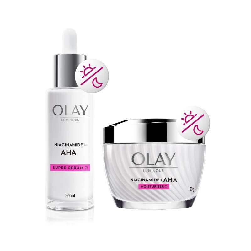 Combo kem dưỡng ẩm + serum sáng da, mờ thâm mụn olay luminous niacinamide aha