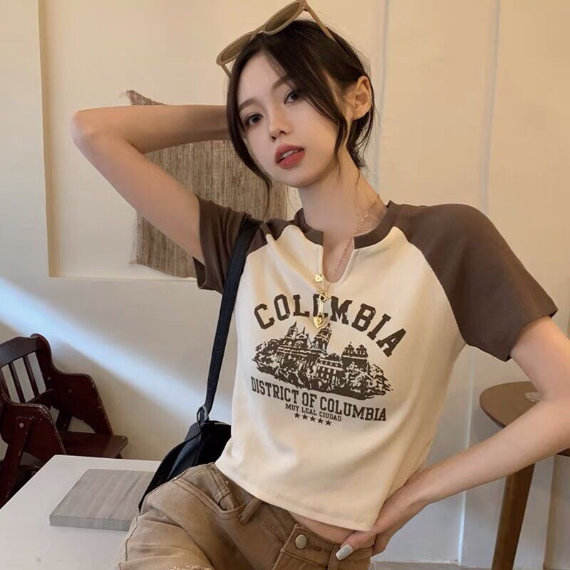 Áo croptop phối cổ bẻ colom tay ngắn BG