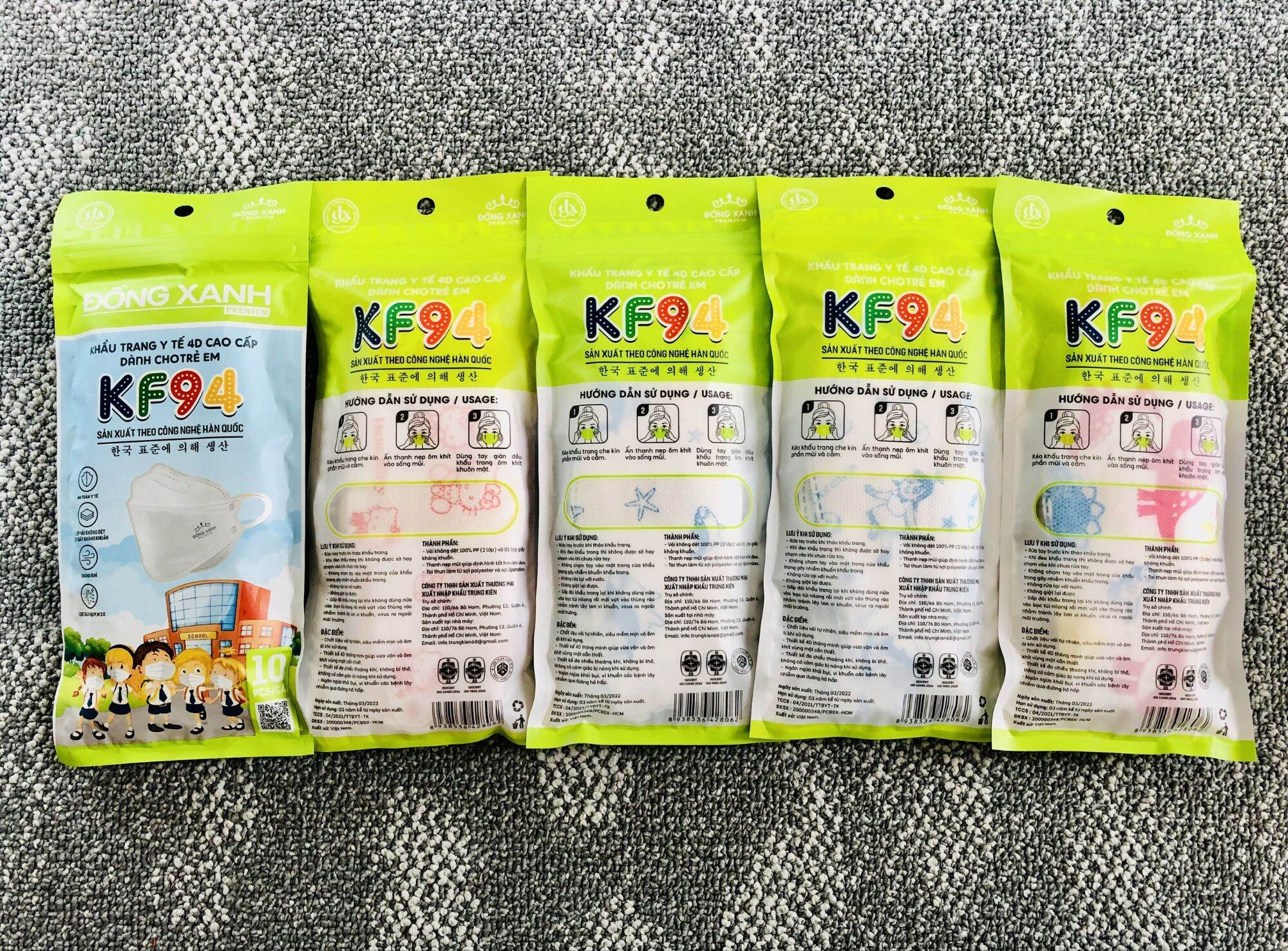 Túi khẩu trang kf94 trẻ em đồng xanh premium 10 cái túi - ảnh sản phẩm 6