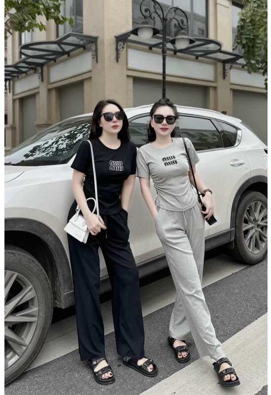 Set đồ nữ , bộ đồ nữ đính đá MiuMiu chất thun tăm mát tôn dáng-sunrises shop
