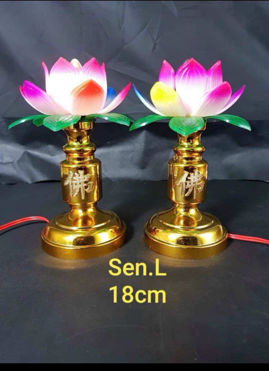 ( Combo 1 cặp ) Đèn thờ cúng HOA SEN dùng bóng trái ớt ( thay bóng dể dàng )