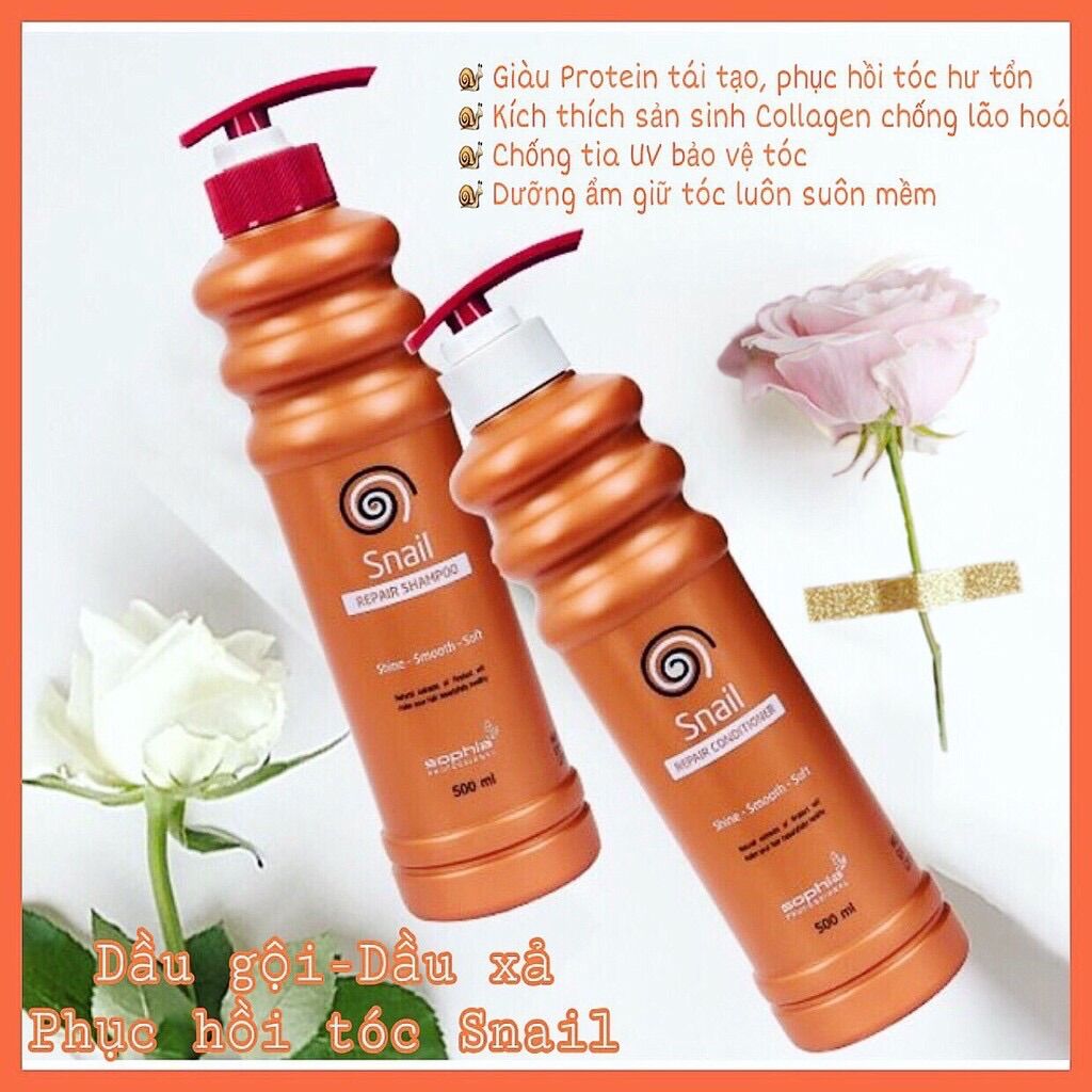 [SIÊU PHỤC HỒI TÓC KHÔ XƠ, CHẺ NGỌN] DẦU CẶP GỘI-XẢ SNAIL SOPHIA PLATINUM , GIÚP TÓC CHẮC KHỎE TỪ SÂU BÊN TRONG 500MLx2