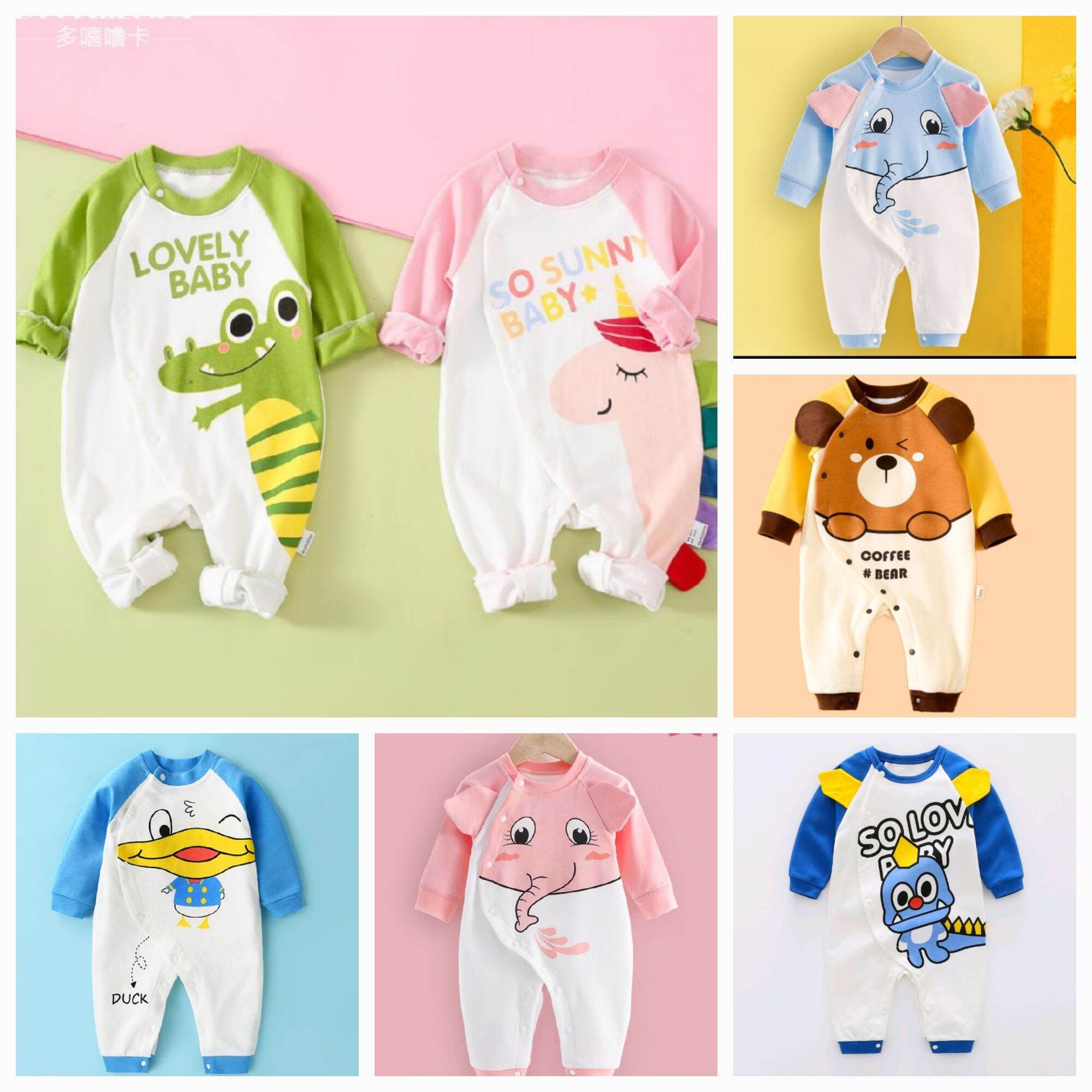 Bodysuit + mũ cho bé trai bé gái cotton 100%
