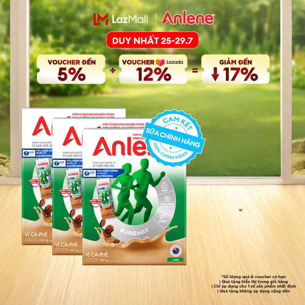 [Voucher giảm đến 26%] Combo 3 Sữa Bột Anlene Hương Cà Phê Dạng Gói Tiện Lợi (8 Gói x 35G)