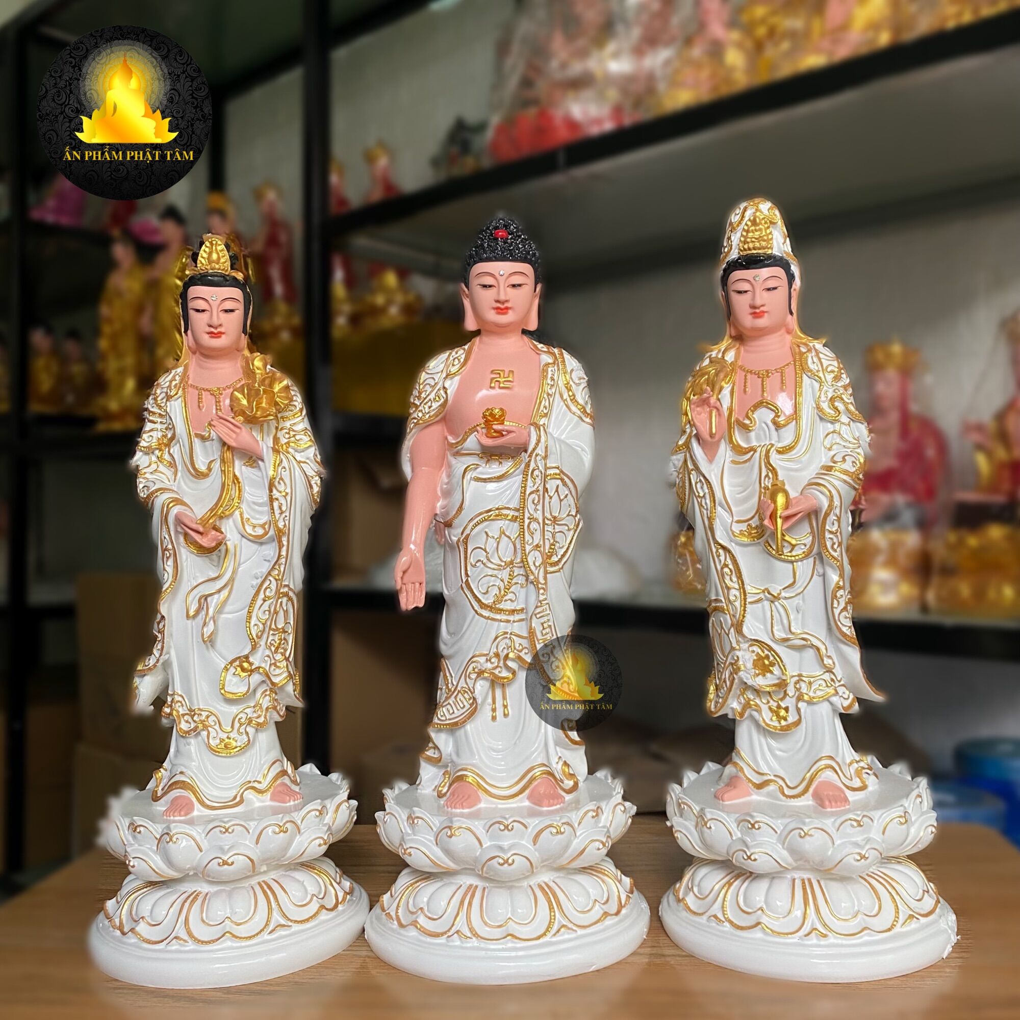 Bộ 03 tượng tây phương tam thánh 40cm trắng