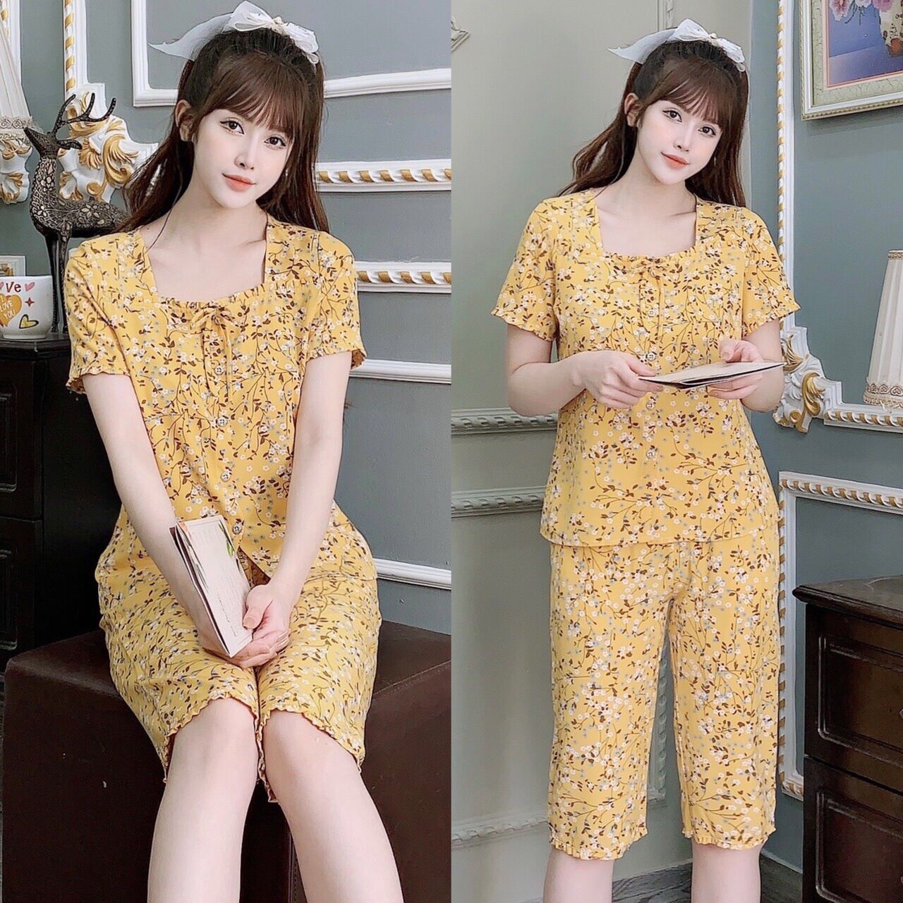 Đồ bộ mặc nhà chất lụa mẫu lửng