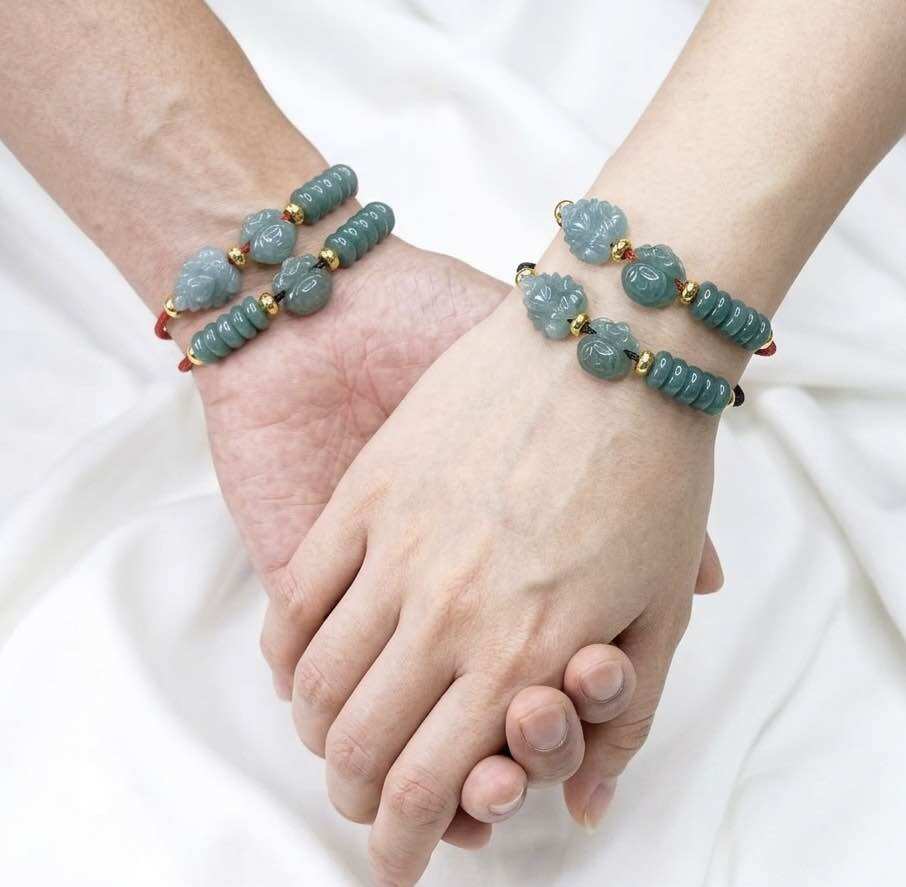 Vòng tay nữ mic 3 charm hồ ly chúa, túi tiền và điếu ngũ phúc
