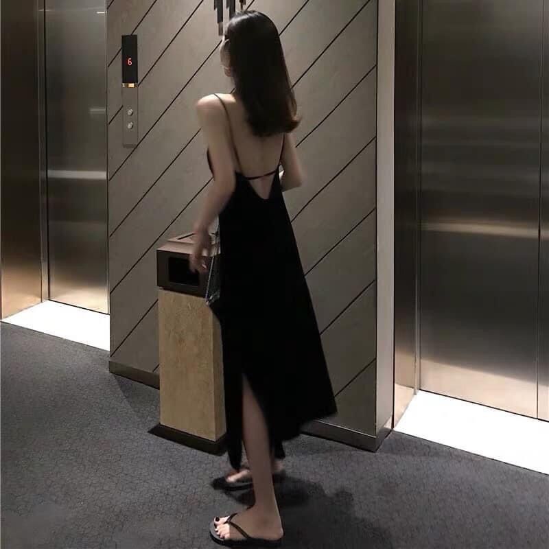 Đầm maxi đen 2 dây hở lưng