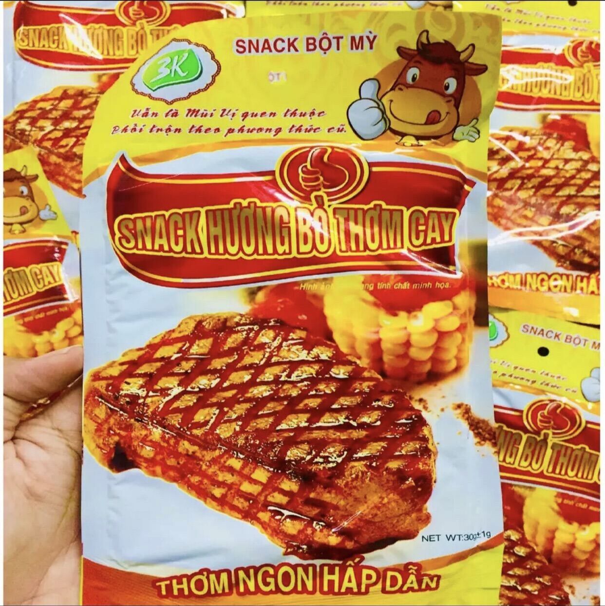 Snack bò miếng thơm cay, bim bim cay hương bò gói 30g, đồ ăn vặt tuổi thơ