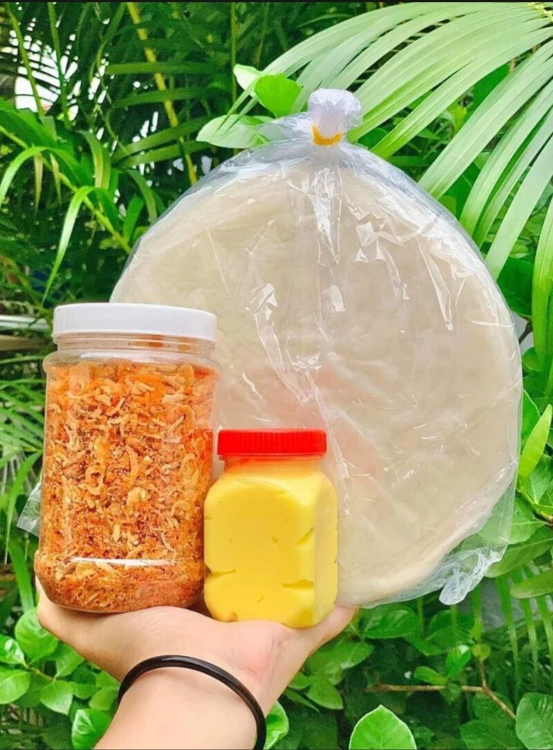 Combo 500g bánh tráng phơi sương, 200g muối hành phi, tặng 100g bơ