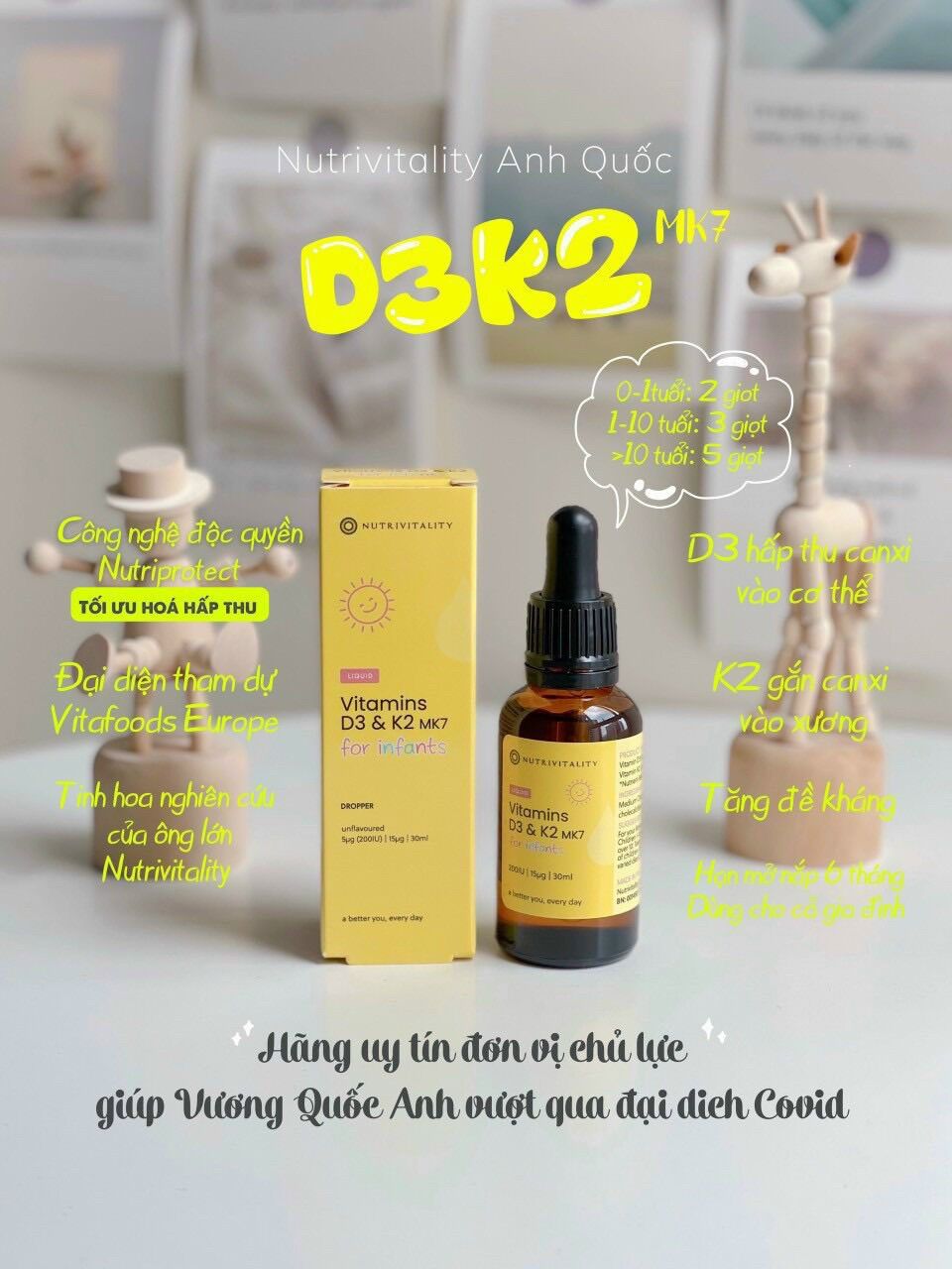 Vitamin d3k2 mk7 nutrivitality anh quốc, hộp 30ml