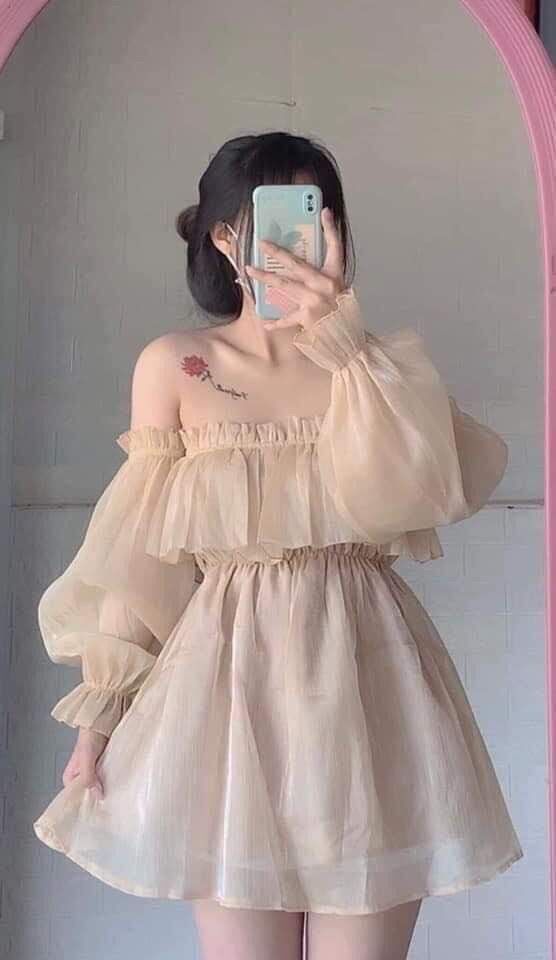 Đầm bẹt vai voan tơ công chúa bánh bèo
