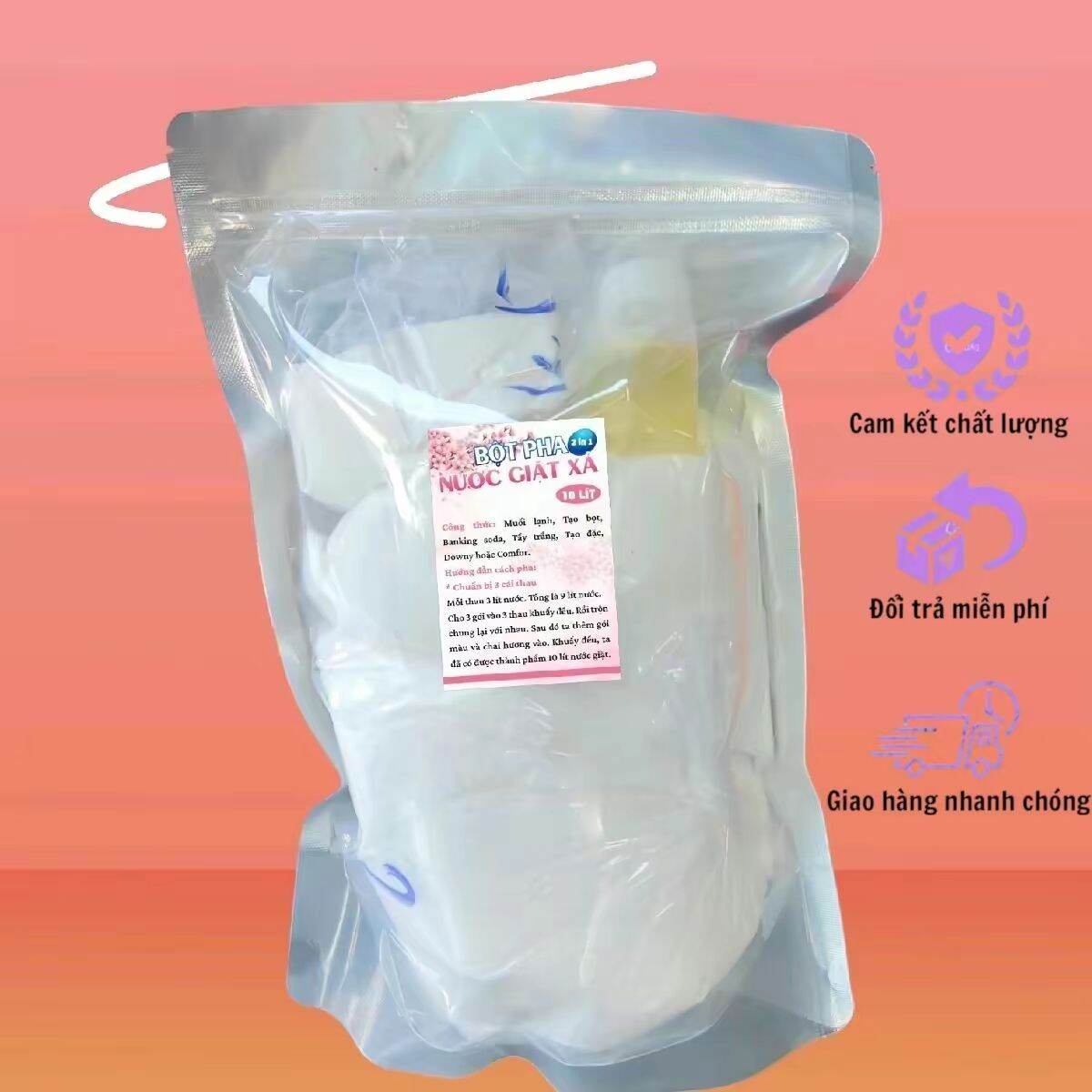 Bột tự pha 10 lit nước giặt tại nhà, (mua 2 sét kèm 1 chai xịt thơm quần áo) Làm Sạch Kem