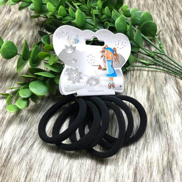 Túi 6 Dây cột tóc trơn màu đen/nâu loại 1 (bản 1cm,Rộng 6cm)