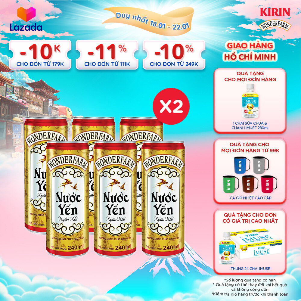   Duy nhất 25.02 - 28.02    Giao hàng Hồ Chí Minh  Combo 2 Lốc 6 - WONDERFARM Nước Yến Ngân Nhĩ_New Design 240ml 