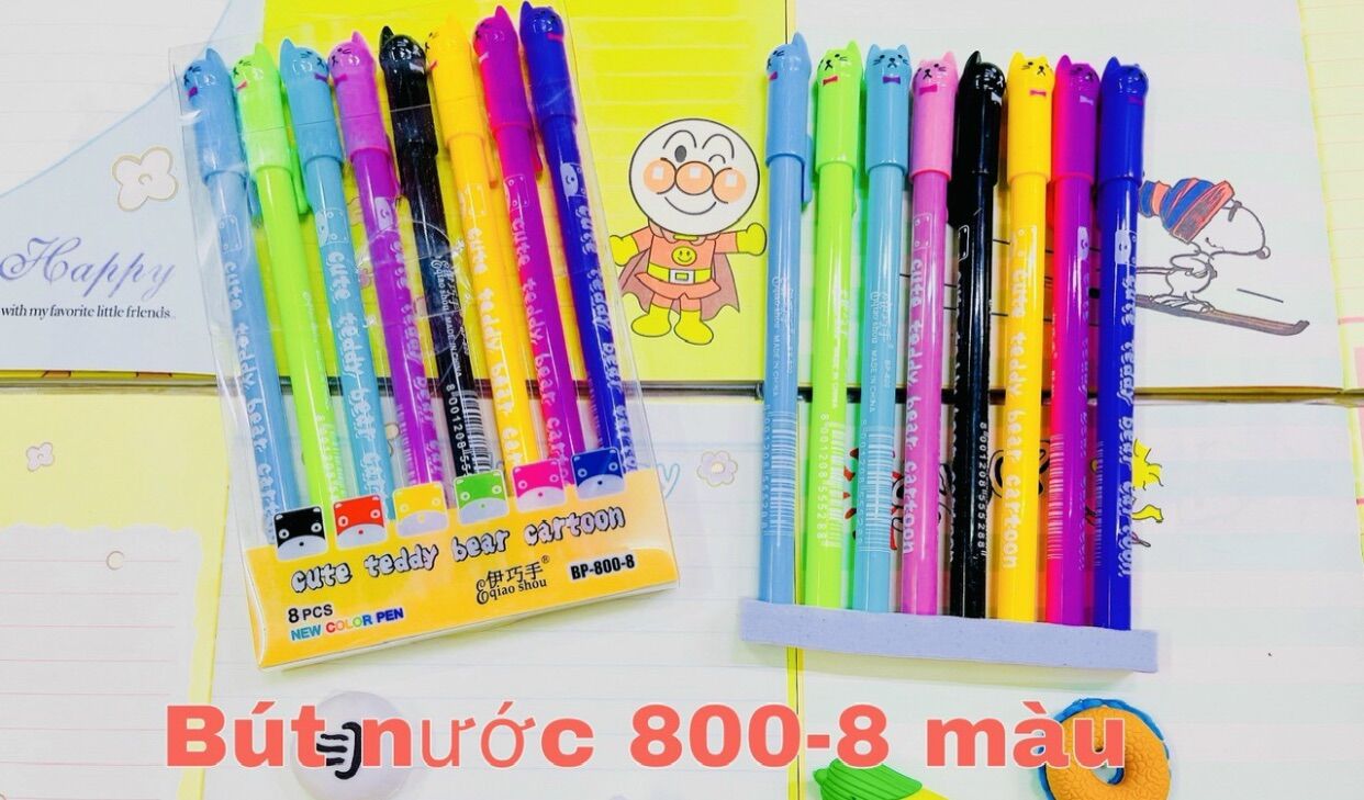 Set 8 cây bút mực hình mèo dễ thương (8 màu mực khác nhau)
