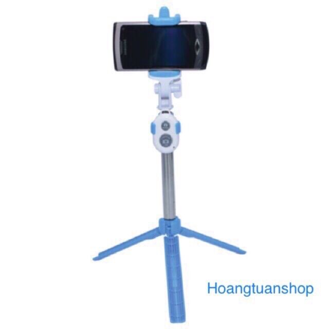 Gậy tự sướng 3 chân có remode bluetooth xanh
