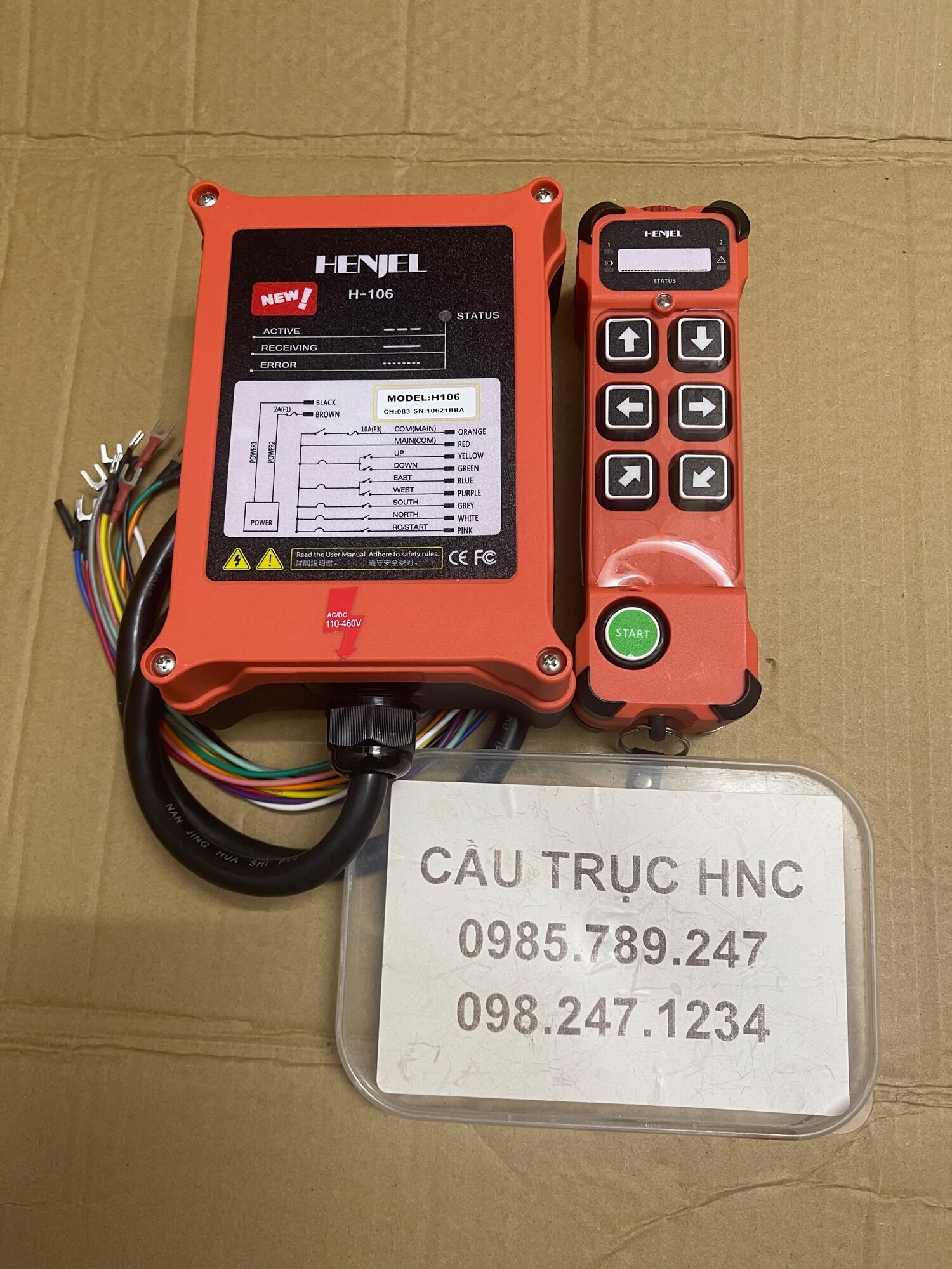 Điều khiển từ xa Henjel H106 220V/380V dùng cho pa lăng, cẩu trục, bộ điều khiển 3 pha, bộ điều khiển từ xa máy tời, điều khiển cầu trục, điều khiển cẩu trục, bộ điều khiển từ xa, remote cầu trục, dktx.