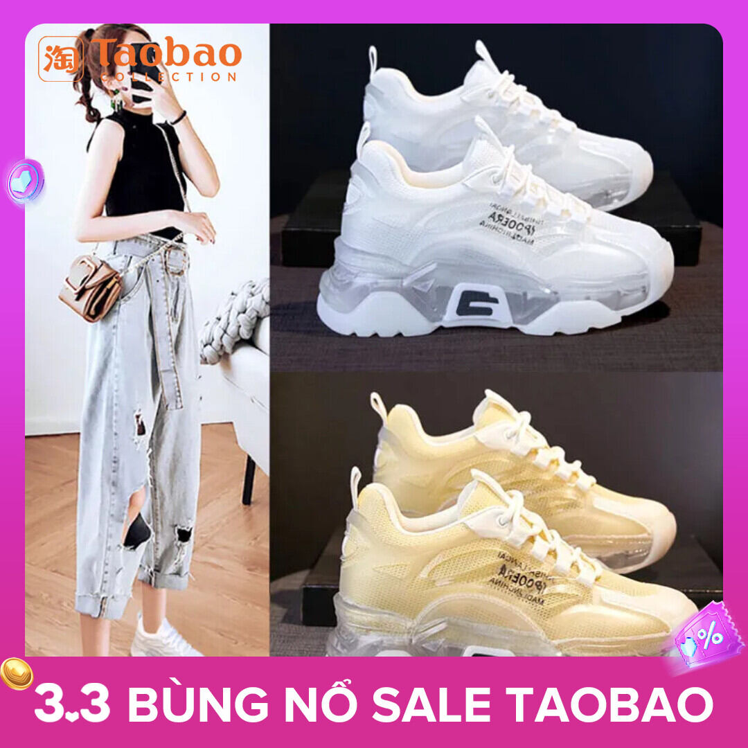 Giày chunky sneaker đế jelly giày nữ cỡ nhỏ dễ phối thoáng khí mặt lưới thoáng khí mùa hè mẫu 2022 cho nữ giày trắng tăng chiều cao đế dày