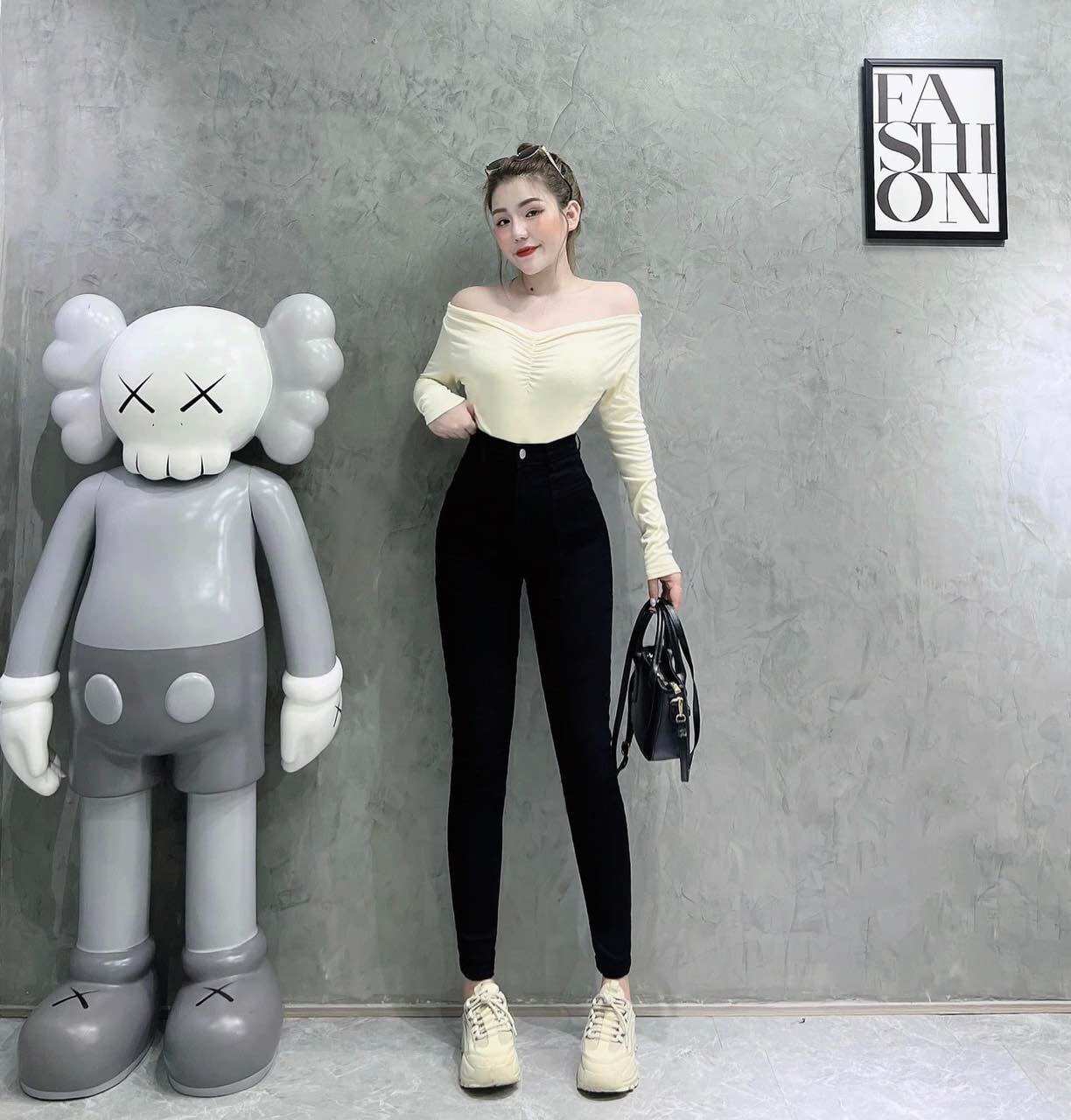 Quần Jean Nữ Lưng Cao ôm body đẹp vải co dãn cao cấp, Quần dài nữ vải denim phanthanhshop