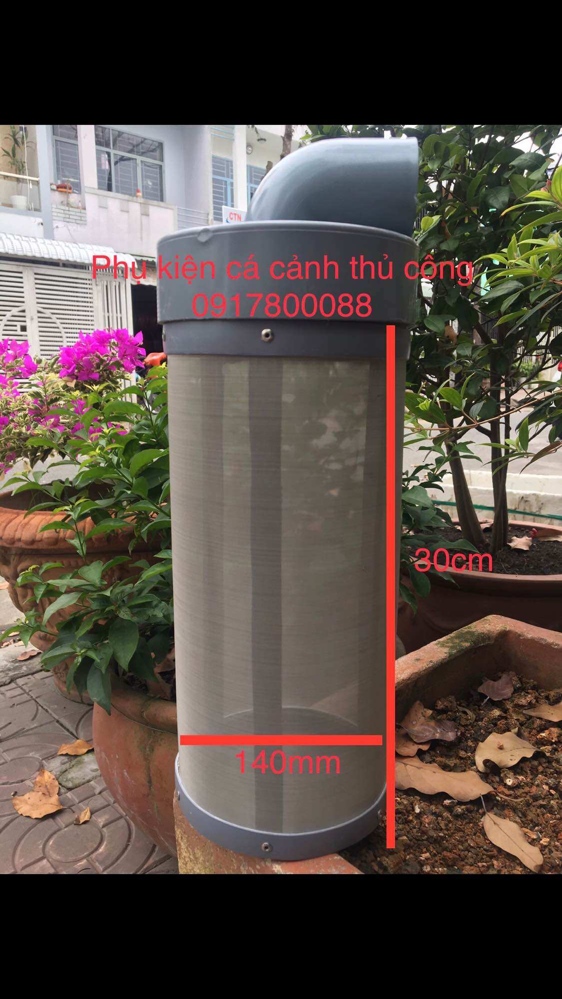 Ống tách phân bể cá, hồ Koi, hồ non bộ bọc lưới inox 304. Phân loọi dài 30cm