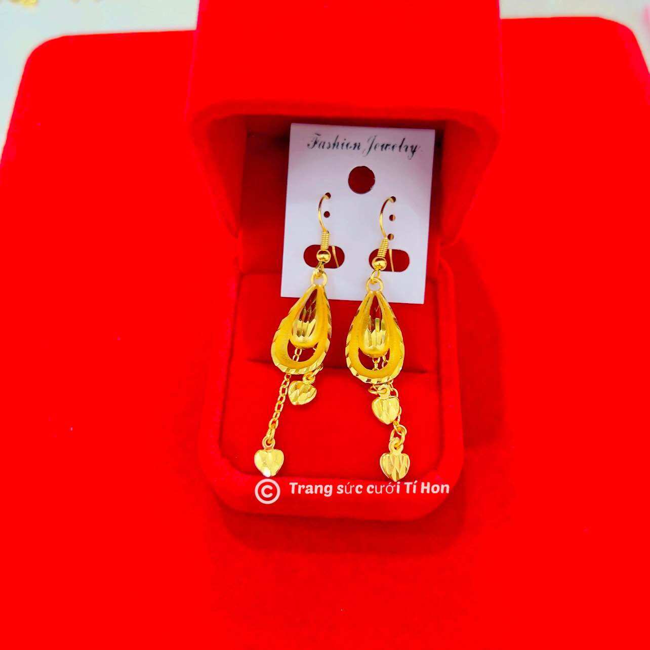 Bông tai cưới mẫu xoè mạ vàng 24k dành cho cô dâu