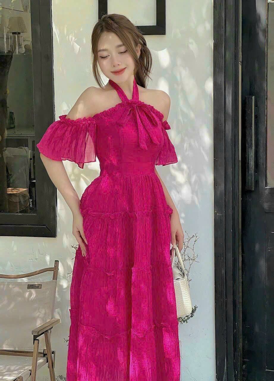Đầm maxi cổ yếm trễ vai thanh lịch