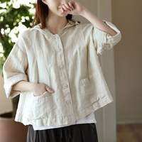 Lieoyuarn | Áo Cardigan Nữ Mới Phong Cách Retro Vải Linen Cotton Trộn Form Rộng Có Mũ Nhẹ