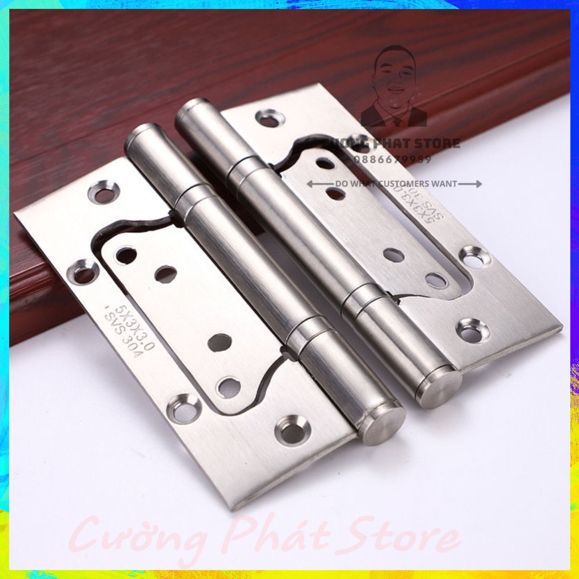 Bản lề inox Âm dương 5x3x3 bản lề cánh bướm lắp cửa gỗ, nhôm nhựa