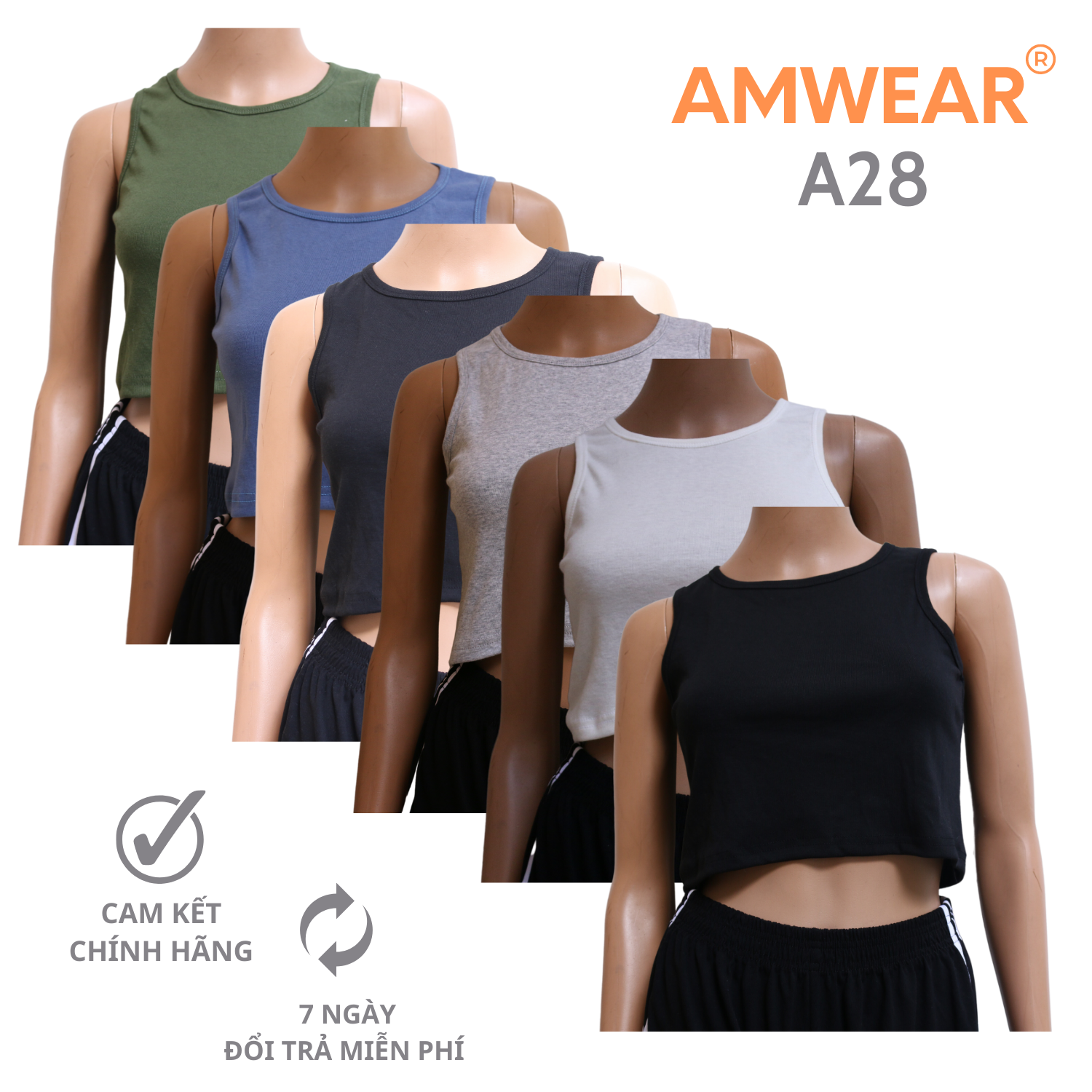 Áo Croptop nữ Amwear A28 Ôm body chất liệu thun cotton borip co giãn, thoáng mát