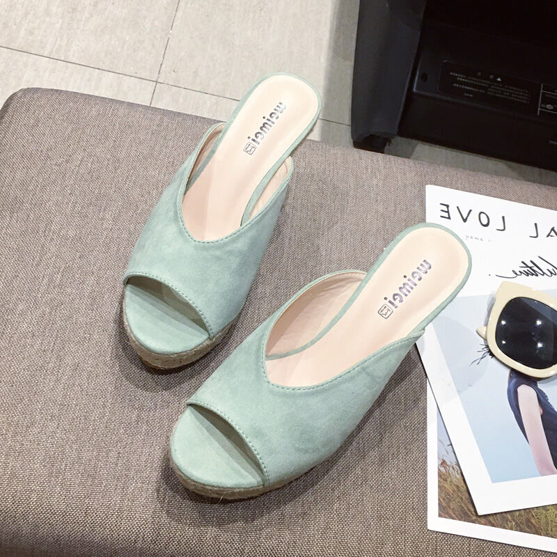 Wei mei mm bé gái cao gót nêm giày sandal chất liệu da lộn kiểu k đế cao su mờ giày đi biển cho thanh niên