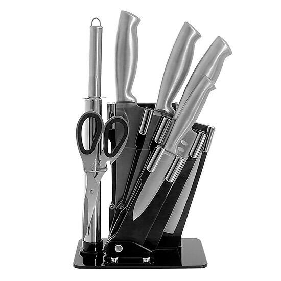Bộ dao 5 món nhật có đế cao cấp seki . gồm có dao chặt, dao thái, dao gọt trái cây , kéo , cây mài, đế dao