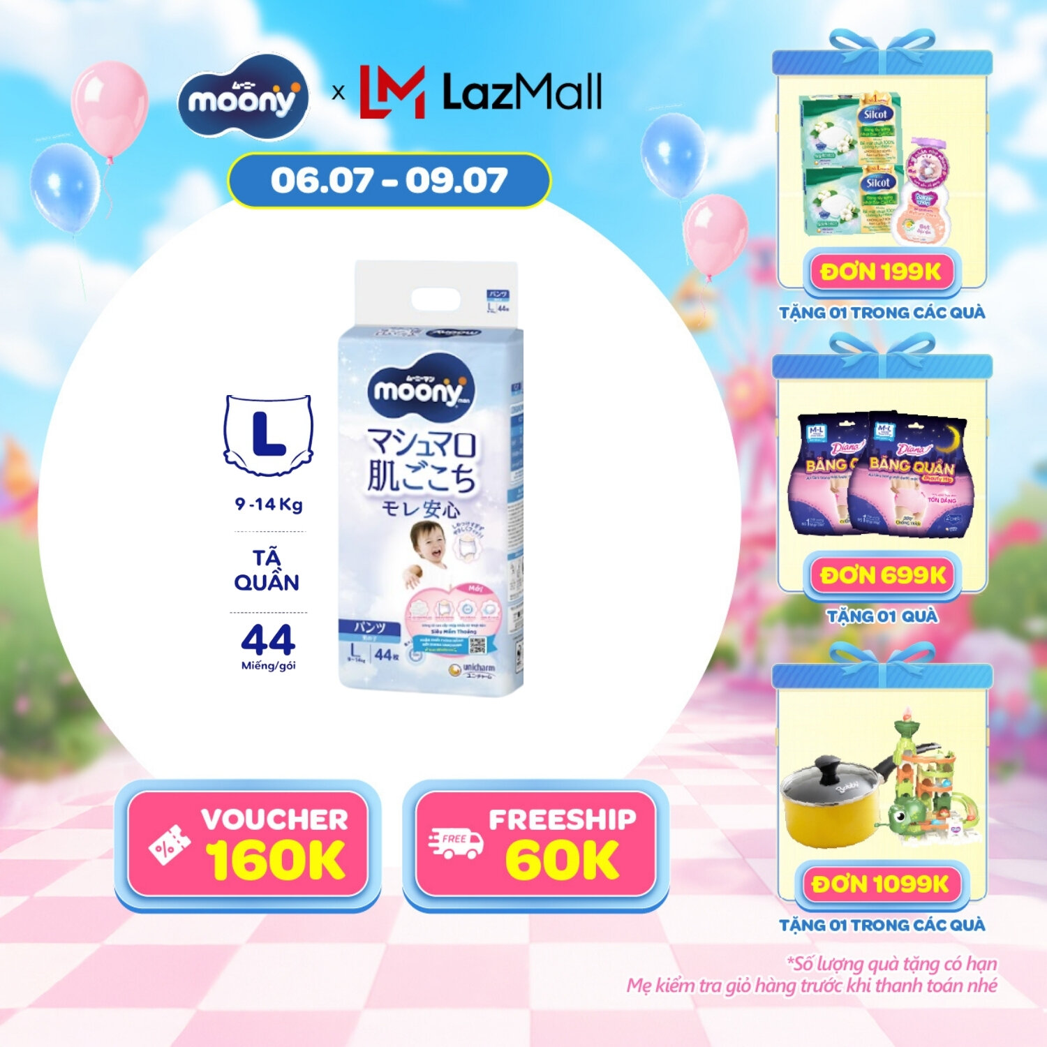 [CHỈ 14/07 tặng QUÀ TO-SLCH] Tã quần cao cấp Moony Bé Trai L44 miếng - Nhập khẩu từ Nhật Bản