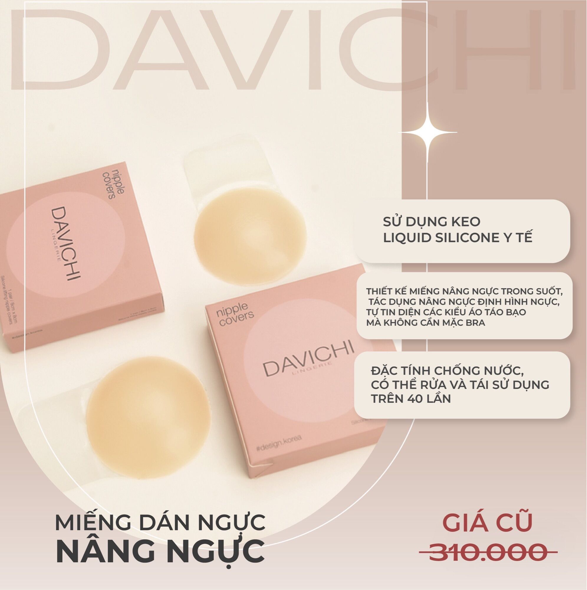 Miếng Dán Nâng Ngực Silicone Davichi Silicone Lifting Nipple Covers(Hộp 1 Cặp)